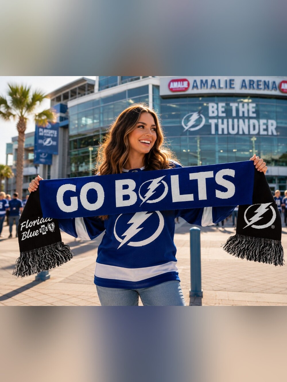 Tampa Bay Lightning Knit Fan Scarf Go Bolts Be The Thunder NHL Hockey Blue Black